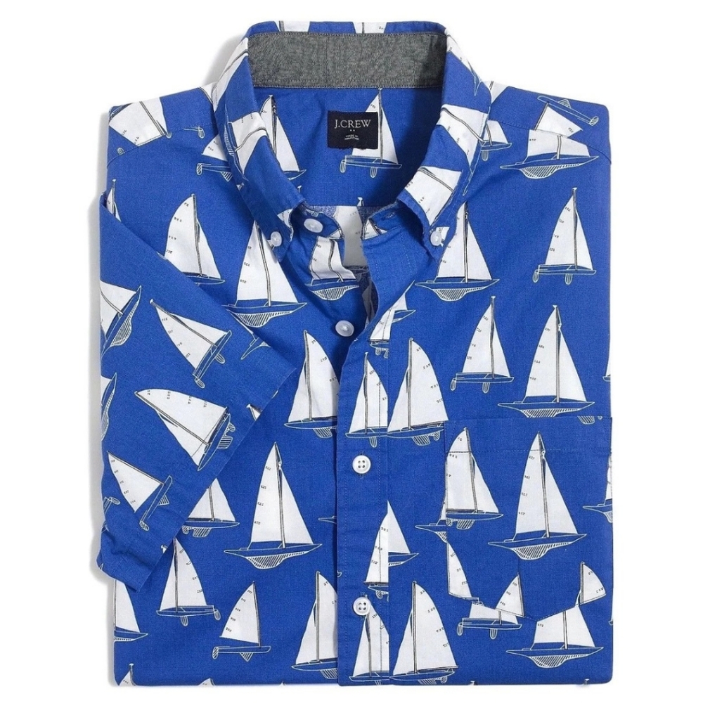 J. Crew Nautical Sailboat Short Sleeve Button Down Shirt